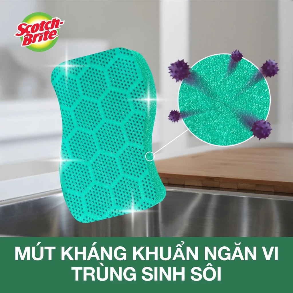 SCOTCH-BRITE™ Miếng cọ rửa hạt mài nổi có mút siêu sạch, 1 miếng/gói, , large image number 0